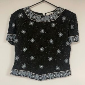 Papell Boutique Evening Lg silk beaded top/ blouse